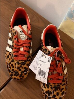 adidas Samba OG Leopard Print Sneakers with Orange Laces